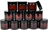 Vivaplex, 12, Amber, 2 oz, Round Glass Jars, with Inner Liners and black Lids