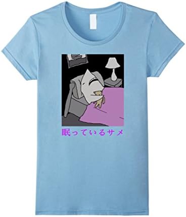 Womens Kawaii Japanese Sleeping Shark Vaporwave T-Shirt Small Baby Blue