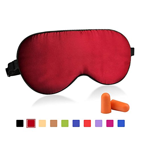 Fitglam Natural Silk Sleep Mask, Best Sleeping Mask Eye Mask Eye Cover for Travel, Nap, Meditation, Blindfold with Adjustable Strap for Men, Women and Kids (Burgundy)