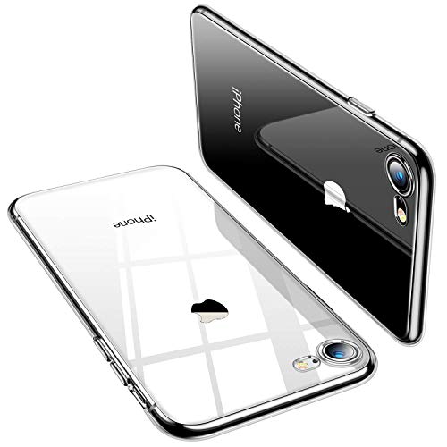 Enflamo Crystal Clear Case Soft Back Cover Case with Electroplated Frame Bumper Ultra Slim TPU Gel Case for iPhone 7, iP