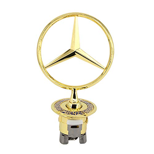 Luyishi Star Hood Ornament, 1PCS,Chorme Emblems, Gold Logo for Benz Hood Star W124 W210 E-Class W202 W203 C Class W204 C Class W220 S Class