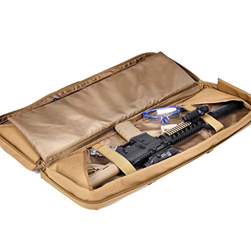 BOW-TAC Double Long Rifle Gun Case Bag Tactical Rifle Backpack Pistol Soft Firearm Transportation Carbine Case - Lockable Compartment Brown 46"