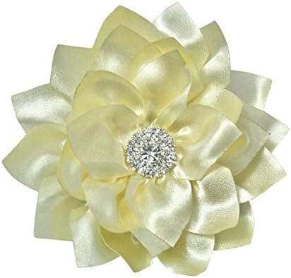 Ivory Silk Peony Flower Handcrafted Hair Clip Rhinestone Bridal Bridesmaid Flower Girl Hair Accessory (4.0 inch, Ivory)