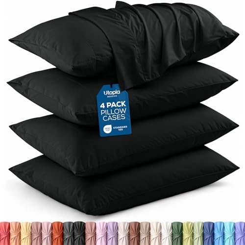 Utopia Bedding Queen Pillow Cases - Pack of 4 - Envelope Closure - Soft Brushed Microfiber Fabric - Shrinkage and Fade Resistant Pillow Covers Queen Size 20 X 30 Inches (Black)