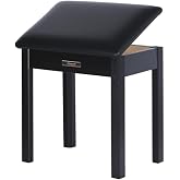 Sanpuli Solid Wood Piano Bench with Storage, Piano Stool and Padded Cushion, Keyboard Bench with Bookcase, Piano Chair and Piano Seat with High-Density Sponges.