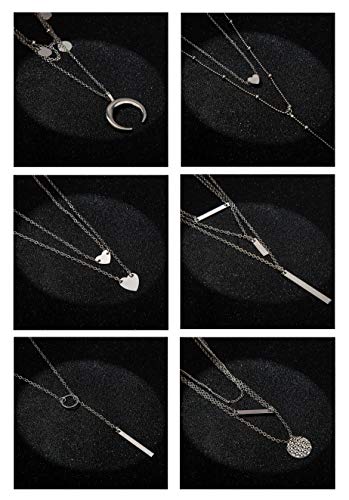 Masedy 6Pcs 18K Gold-Plated Layered Choker Necklace for Women Girls Long Chain Necklace Adjustable Silver