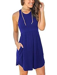 Viishow Vestidos sin mangas con cuello redondo y manga larga para mujer