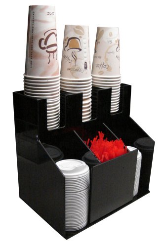 Cup and Lid Holder Dispenser Countertop Organizer 3wx2d Coffee Condiment Stirrer, Sugar Cup Caddy Organize and Display Your Coffee Counter station with Style (1011)