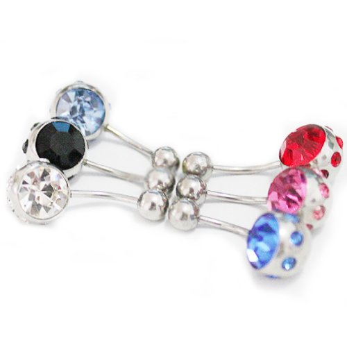 Thenice 5 Pcs 16g Big Crystal Ball Needle Navel Rings Stud Body Piercing