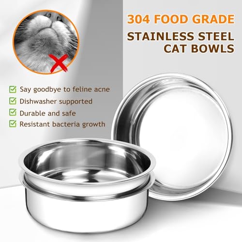 Last page® Elevated Cat Food Bowl, 15°Tilted Cat Bowl Stand with 3 Stainless Steel Raised Cat Bowls for Food and Water, Anti Vomit Feeding Station for Indoor Cats and Pet