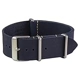 Benchmark Straps 20mm Navy Blue Oiled Leather NATO Watchband (More Colors Available)