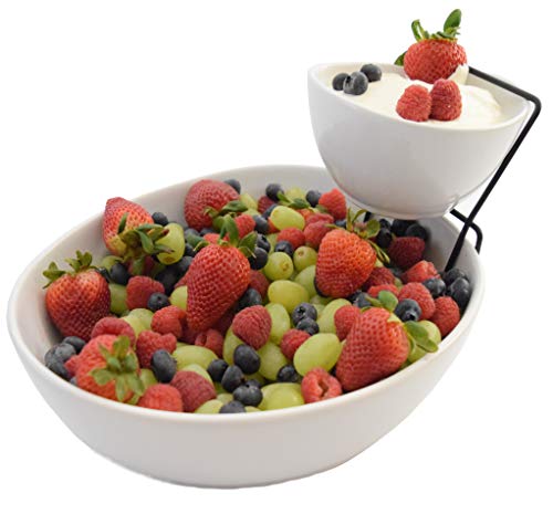 2 Tier Chip and Dip Serving Set- Snack Serving Tray- Salad Bowl Serveware Set For Parties