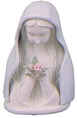 Catholic Gift Shop Large Virgin Mary Statue - 19cm Ceramic Blue & White Porcelain Madonna Bust Statue + Lourdes Prayer Card Set (3840)