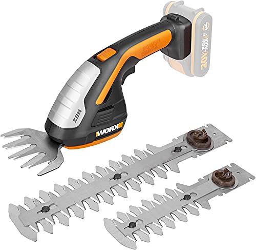 WORX WG801E.9 Akku Gras- und Strauchschere 20V PowerShare, 3-in-1 Grasschere mit verschiedenen Messer Aufsätzen – 20 cm Schere, 12 cm Strauchtrimmer, 10 cm Grasmesser – ohne Akku und Ladegerät