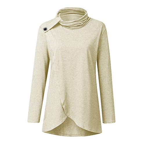 Women\'s Turtleneck Button Pullover Twist Knot Blouse Asymmetric Hem Top …