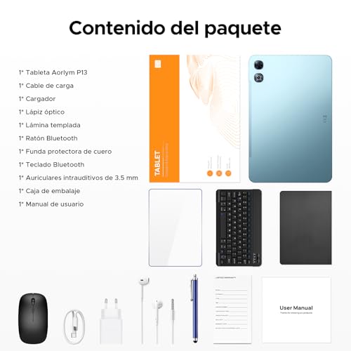 P13 Android Tablet 16, Tablet 13 Inches, Gemini AI, 48GB RAM+128GB ROM/2 TF, 12000mAh/18W, IPS 2.4K, 120Hz, T7280 Octa-Core, 13MP, Face ID, 5G WiFi, GPS, OTG, Tablet with Keyboard and Pen, Blue