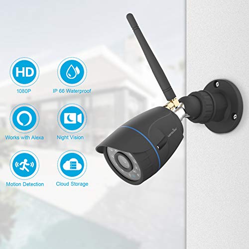 wansview Outdoor Security Camera, 1080P Waterproof WiFi Home Security Surveillance Bullet Camera with Night Vision, Motion Detection and Remote View, Compatible with Alexa (Black)