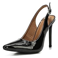 fereshte Womens Slingback High Heels Stiletto Pointed Toe Dress Pumps Shoes PU Black Label Size 37-235mm - US 6