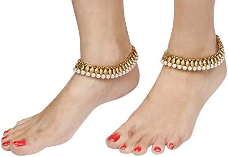 Efulgenz Indian Bollywood Gold Plated Bridal Anklet Pair - Perfect Ceremony Jewelry