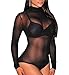 JomeDesign Women Black Sheer Mesh Long Sleeve Jumpsuit Bodysuits