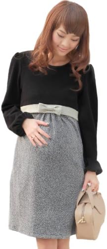 Sweet Mommy Long Sleeve Tweedy Nursing and Maternity Dress BlackWhite, L