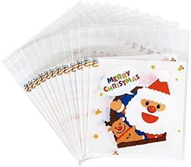 Beadthoven 1袋入り 約95 100枚 14x9 9cm 自己接着 透明opp袋 長方形パッケージ 包装袋 小分けラッピング 透明のセロファンの袋 サンタ大家族デザイン お菓子 クッキー チョコレート バレンタイン ホワイトデー お祝い プレゼント First Logo Net