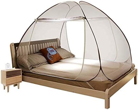 DCCER Mosquito net, portable folding bed travel bed cover double-layered mosquito net, household bed curtain net (color : Brown, Size : 1.5m (5 feet) bed)