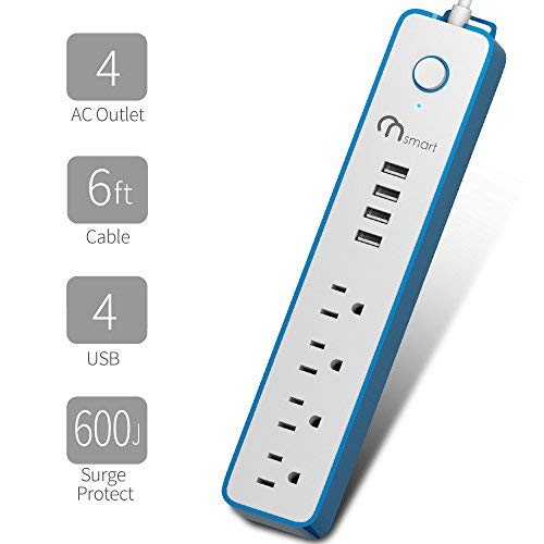 ONSMART USB Surge Protector Power Strip, 4 Multi Outlets with 4 USB Charging Ports, 3.4A Total Output-600J Surge Protector Power Bar, 6 ft Long UL Cord, Wall Mount-Blue