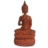 Meirenda Buddha Statue, Small Laughing Buddha Statues, 6.7" Shakyamuni Blessing Tiny Meditating Thai Sitting Buddha Statue for Office and Home Decor Figurine (Orange red)