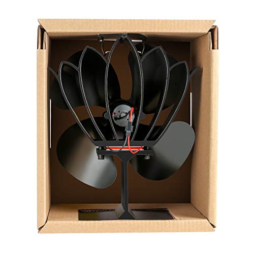 Morinoli Fireplace Fans Heat Powered Stove Fan for Log Wood Burner Wood Stove Fan 4 Blade -Eco Friendly and Efficient Fan,Black,Lotus Flower