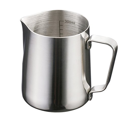 Milk Frothing Pitcher, Yamix Stainless Steel Milk Frothing Pitchers Milk Cup Professional Latte Milk Steaming Pitcher 12oz/300ml for Espresso Maker, Hot Milk Frother & Latte Art