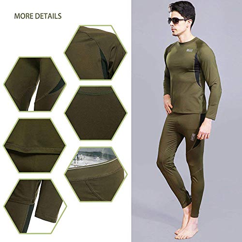Convallaria Men's Thermal Underwear Sets Ultra Soft Wicking Crew Neck Long Johns Fleece Lined Sweat Bottom and Top Quick Drying for Outdoor Camping Sports Warm Underwear Set Army Green, XL - Thumbnail 7