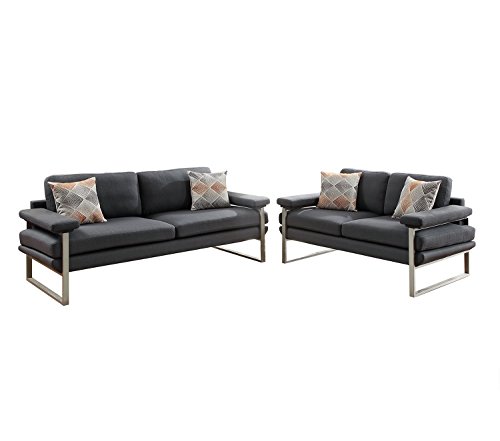 Poundex F6557 Bobkona Orel Sofa and Loveseat, Ash Black