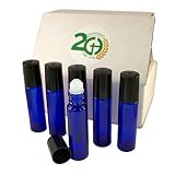 GreenHealth - Pack of 6 - Aromatherapy Glass Roll on Bottles, 10ml (1/3oz) Cobalt Blue Glass
