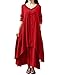 ZANZEA Ladies V-Neck Button Cotton Line Loose Long Maxi A-Line Irregular Hem Dress (12, red)