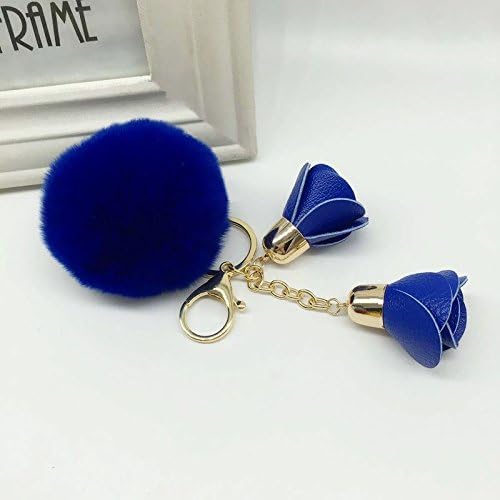 Royal Blue PomPom Charm Key Ring Handbag Flower Key Chain Phone Car Key Holder Keyfob