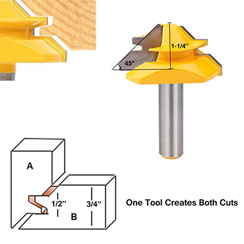 1/2 Inch Shank 45 Degree Lock Miter Router Bit 3/4 Inch Stock Joint Router Bit Woodworking Cutter Tool For Wood, MDF, Density Board, Chipboard, Splints & More