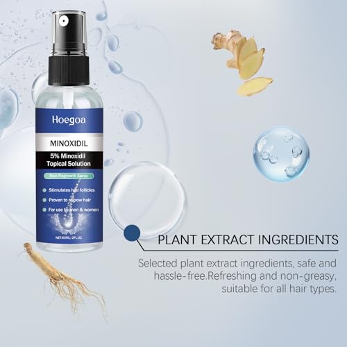 5% Minoxidil Spray for Men and Women Hair Growth – Hair Regrowth Serum with Ginger, Safflower and Black Sesame, Stop Hair Thinning and Hair Loss for Stronger Thicker Longer Hair, 60ml