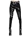 Minibee Women's Patchwork Leather Personalized Trousers Punk Style Black L