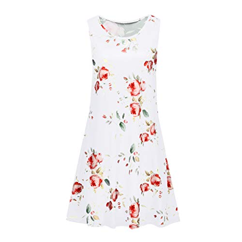Womens Summer Casual Dress Vintage Bohemian Printed Swing Mini Dress Sundress with Pocket White - Thumbnail 2