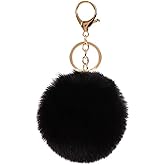 Cute Faux Rabbit Fur Ball Pom Pom Keychain - Colorful Soft Plush Pompoms Car Key Ring Handbag Purse Charm