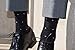 BoardroomSocks Men's Over the Calf Merino Wool Patterned Dress Socks (Charcoal With Pink Dots)