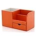 KINGFOM PU Leather Desk Organizer Office Accessories Collection Storage Box, 3 Compartments Pen Pencil Holder with Small Drawer (Orange)