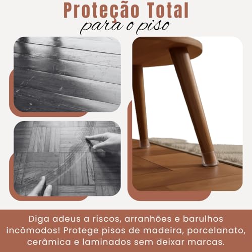 Kit Protetor de Pé de Móveis em Silicone, Antiderrapante, Protege Piso e Evita Arranhões - Proteção para Pé de Cadeiras, Mesas, Sofás, Camas e Guarda-Roupas, Pés Redondos e Quadrados - UpShop (16)