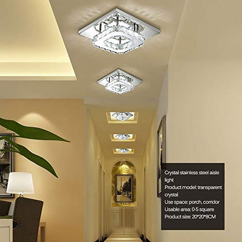 Kristallen plafondlamp, modern, nul net plafondlamp, led, flush plafondlamp, 12 W, vierkant roestvrij staal, mini… - Afbeelding 4