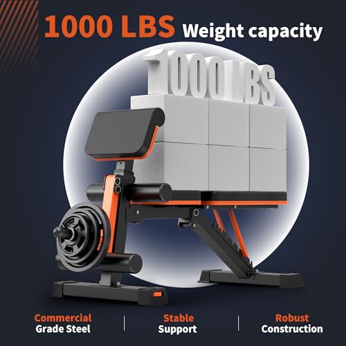 XCHIEF Adjustable Weight Bench - 1000LBS Heavy Duty Foldable Workout Bench Press with Leg Extension & Preacher Pad, Flat/Incline/Decline for Home Gym