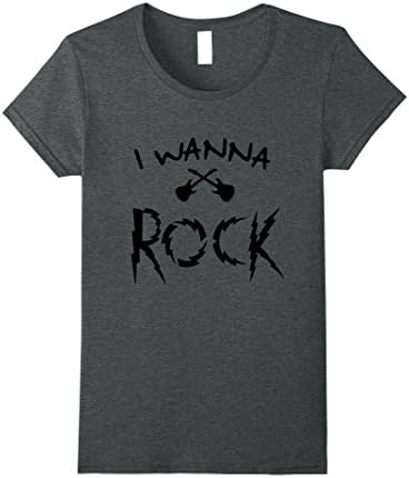 Womens I Wanna Rock - Guitar Rock N Roll fan shirt Large Dark Heather