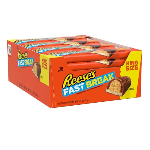 REESE’S FAST BREAK CHOCOLATE, PEANUT BUTTER AND NOUGAT KING SIZE, CANDY BARS, 3.5 OZ (18 COUNT)