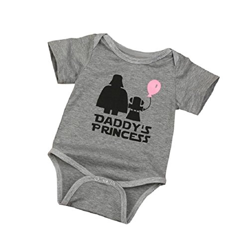 Vovomay Newborn Baby Girl Letters Funny Bodysuits Short Sleeve Rompers Outfits (6 Months, Gray)