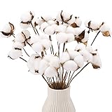 CEWOR 20pcs Cotton Stems, Fake Cotton Flowers Dried